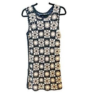 NWT Tripp NYC Mini Dress Crochet Black & White Size Medium Y2K Hippie Vibes